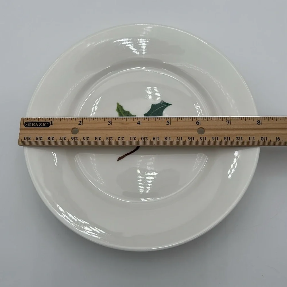 Set Of 4 Crate & Barrel Christmas Holiday Theme Salad Appetizers White Plates